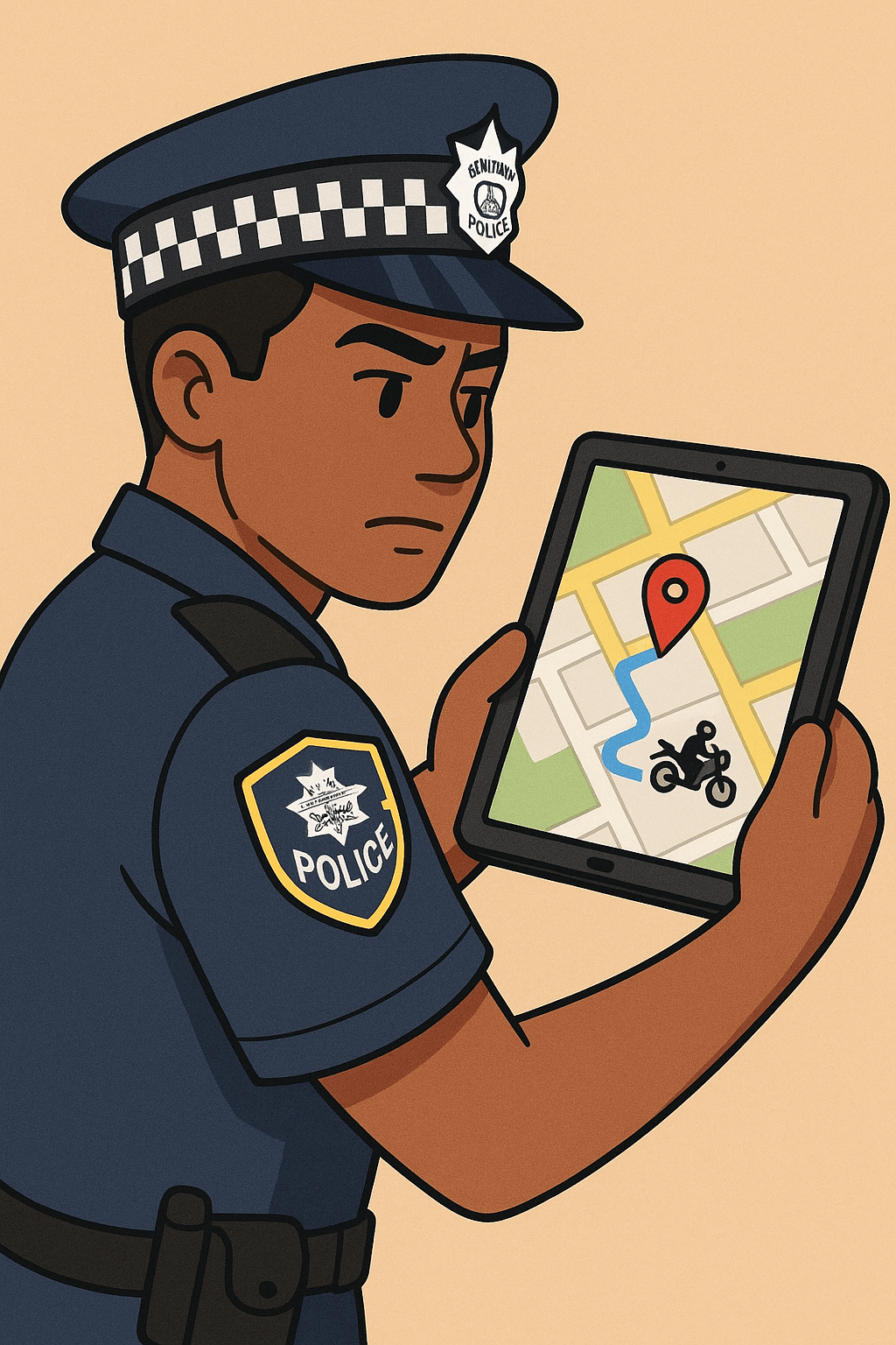 Police officer viewing precise location on a tablet