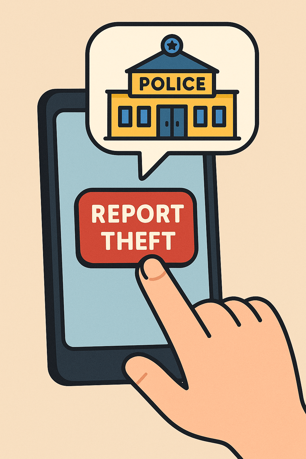 In‑app Report Theft button with police popup